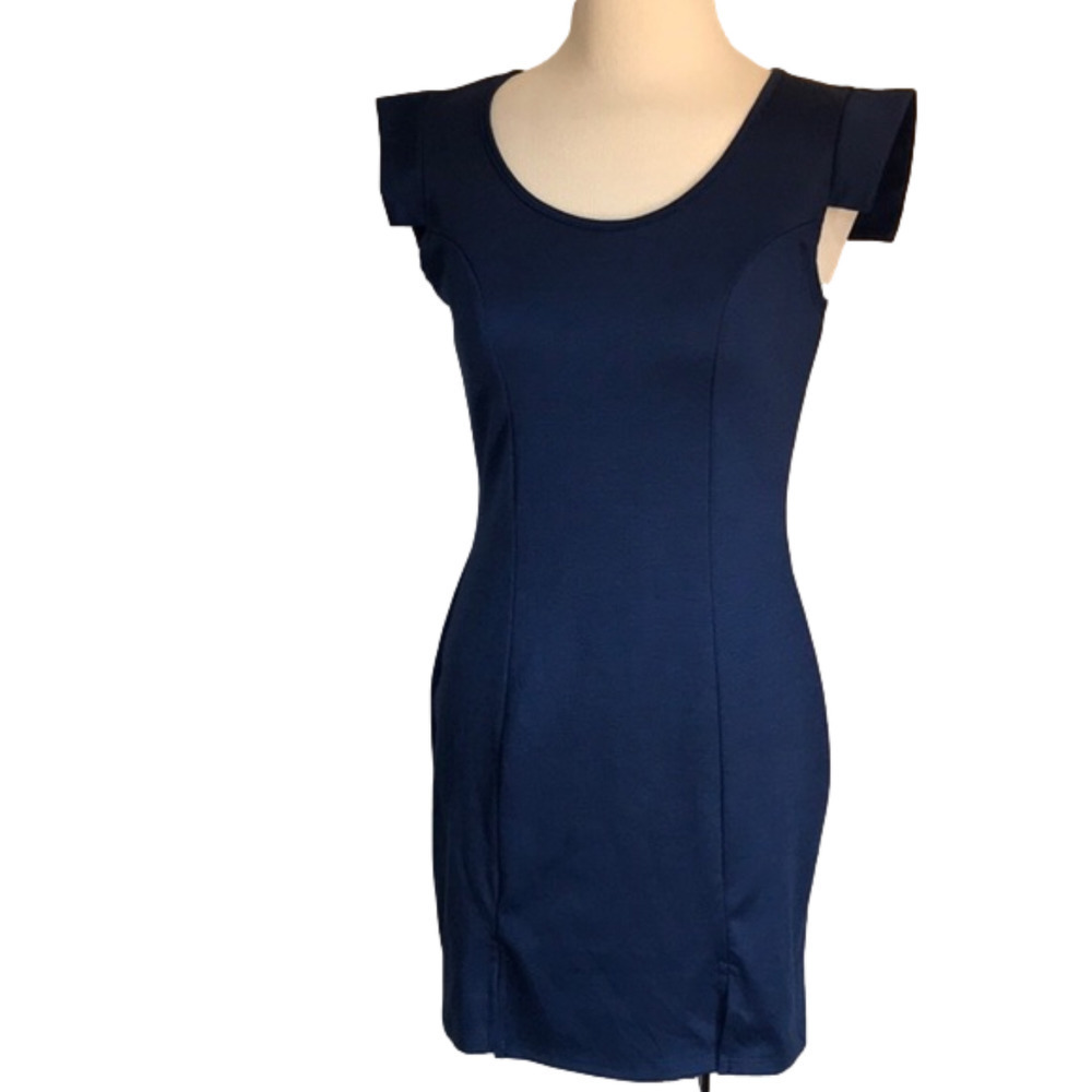 LOVE CULTURE Juniors Medium Navy Blue Body Con Cap Sleeve Mini Dress Party